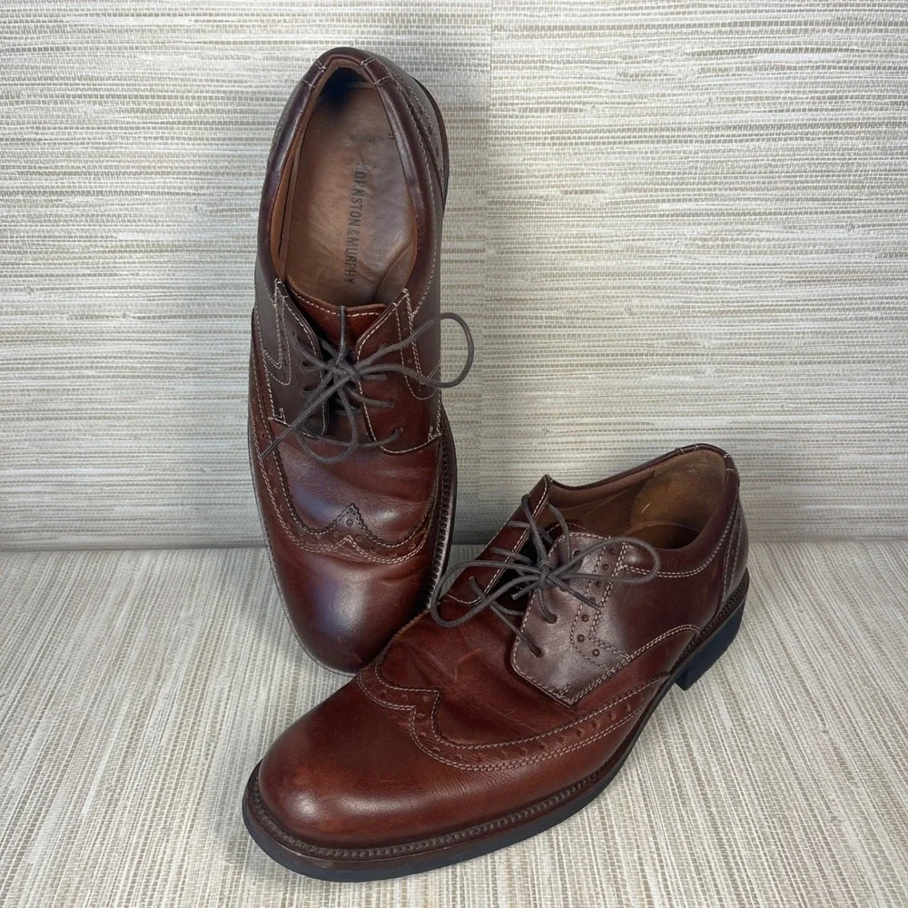 Johnston & Murphy Wingtip Oxford Shoes Men Brown Leather Lace Up Size‎ 10M Ivy